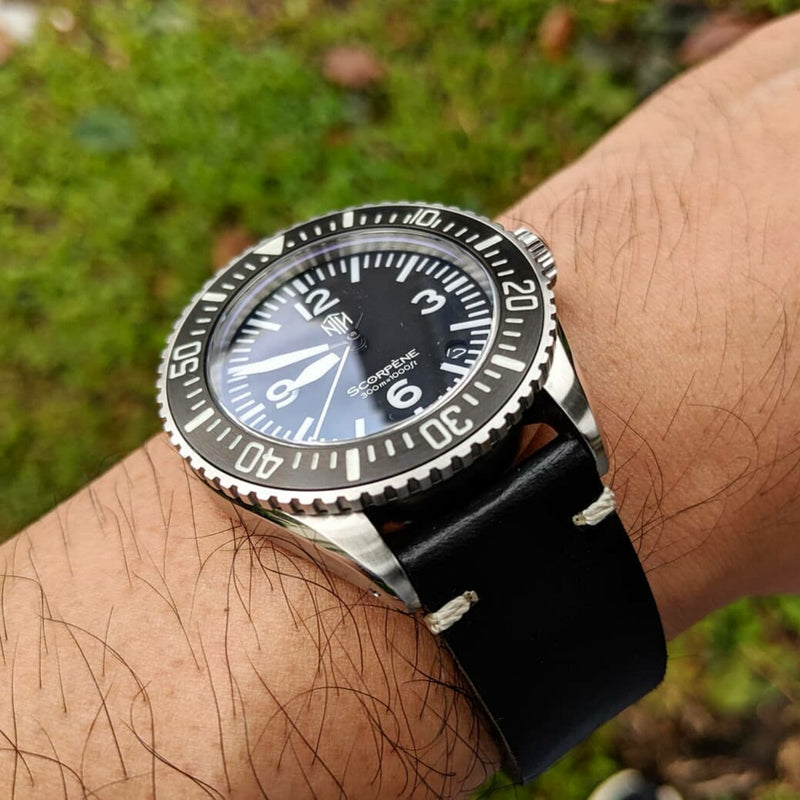 N2W Vintage Horween Leather Strap in Chromexcel® Black (18mm) - Nomad watch Works