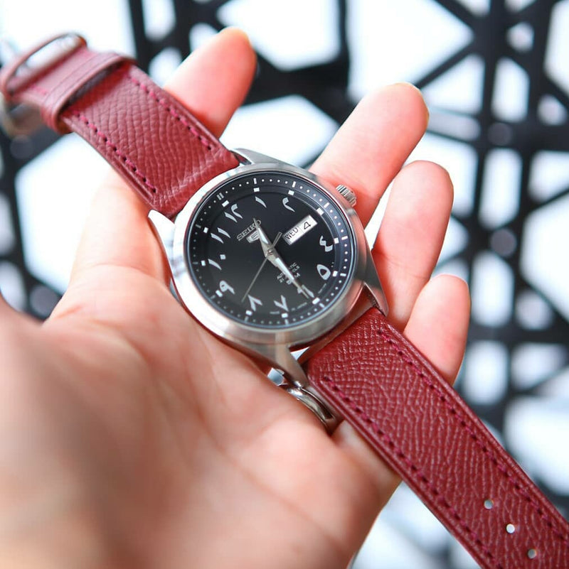 Emery Dress Epsom Leather Strap in Burgundy (20mm) - Nomad watch Works