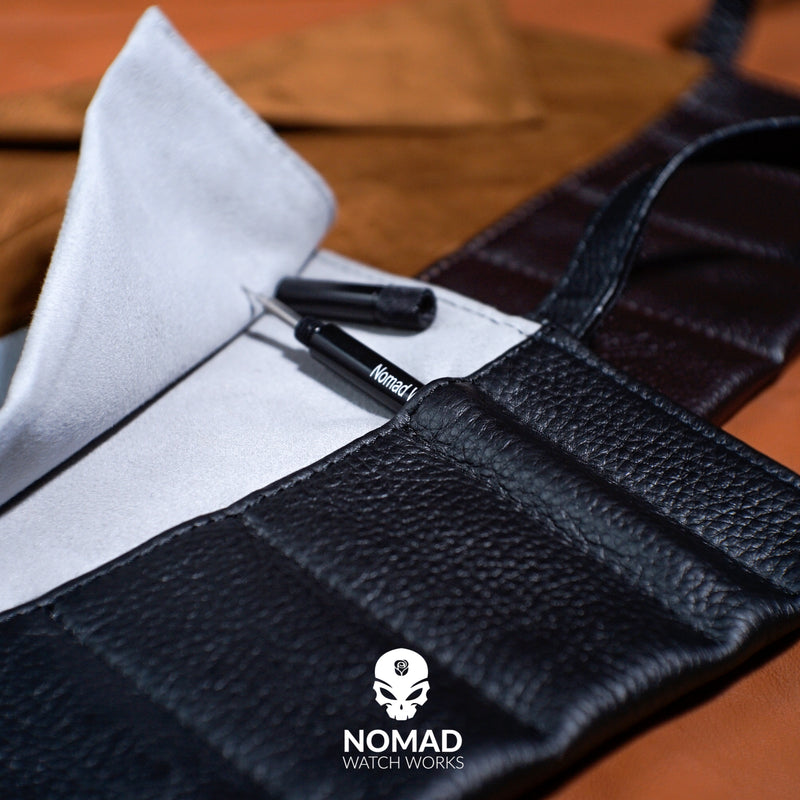 Leather Strap Roll in Black (10 Slots) - Nomad watch Works