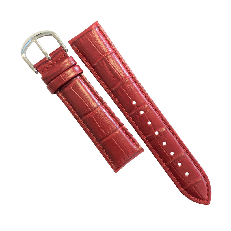 Genuine Croc Pattern Stitched Leather Watch Strap in Red (12mm) - Nomad watch Works