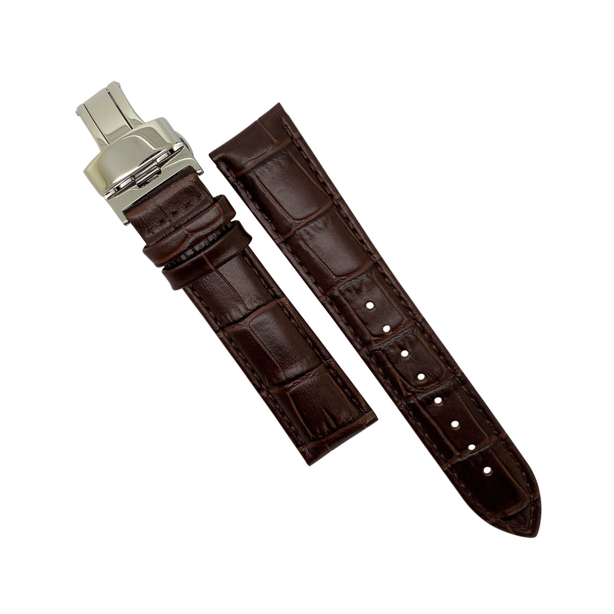 Genuine Croc Pattern Leather Watch Strap in Brown w/ Butterfly Clasp (18mm) - Nomad watch Works