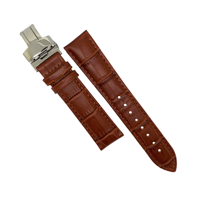 Genuine Croc Pattern Leather Watch Strap in Tan w/ Butterfly Clasp (18mm) - Nomad watch Works