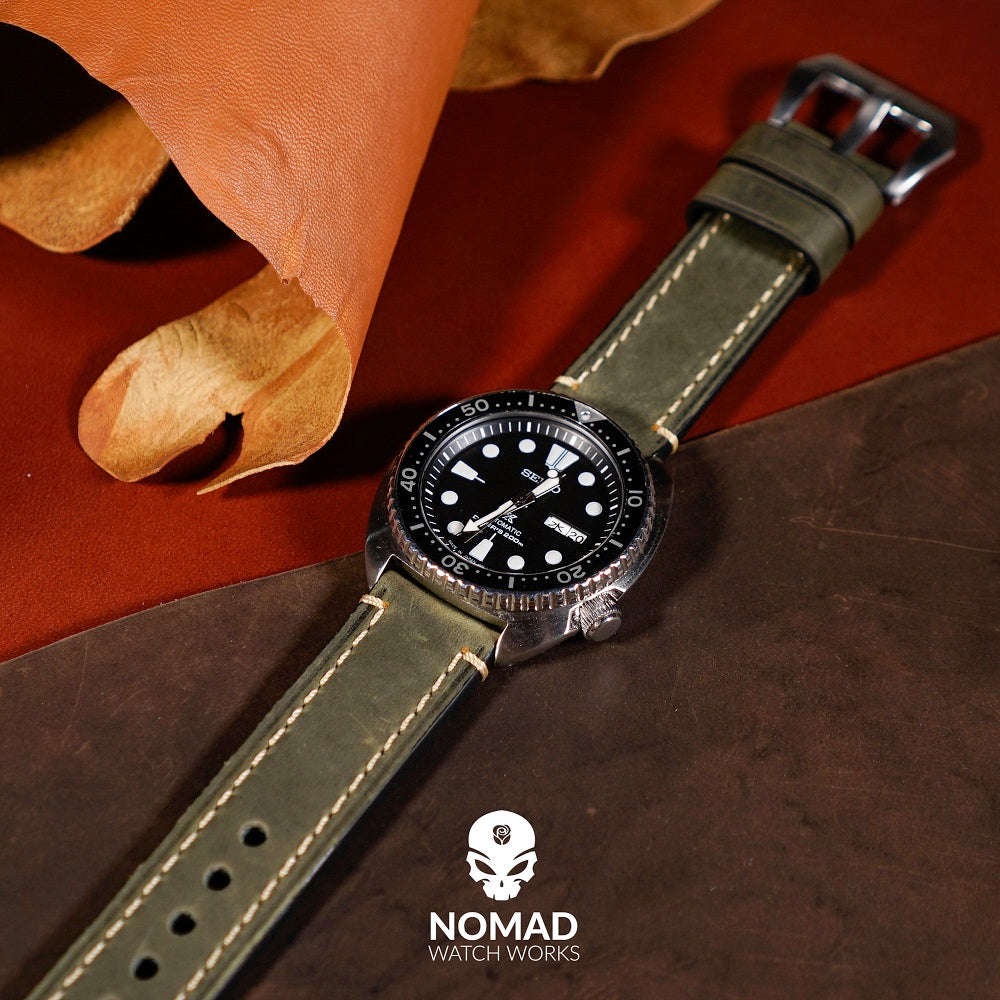 M1 Vintage Leather Watch Strap in Olive (20mm) - Nomad watch Works