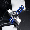 Premium Nato Strap in Blue Black White with Polished Silver Buckle (22mm) - Nomad watch Works