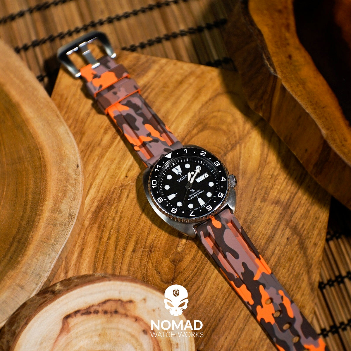 V3 Silicone Strap in Orange Camo (22mm) - Nomad watch Works