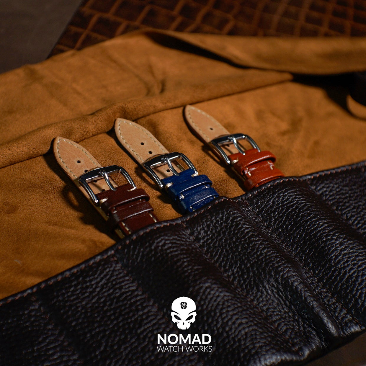 Leather Strap Roll in Brown (10 Slots) - Nomad watch Works