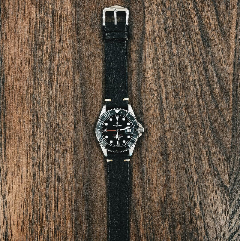 Premium Vintage Calf Leather Watch Strap in Distressed Black (20mm) - Nomad watch Works
