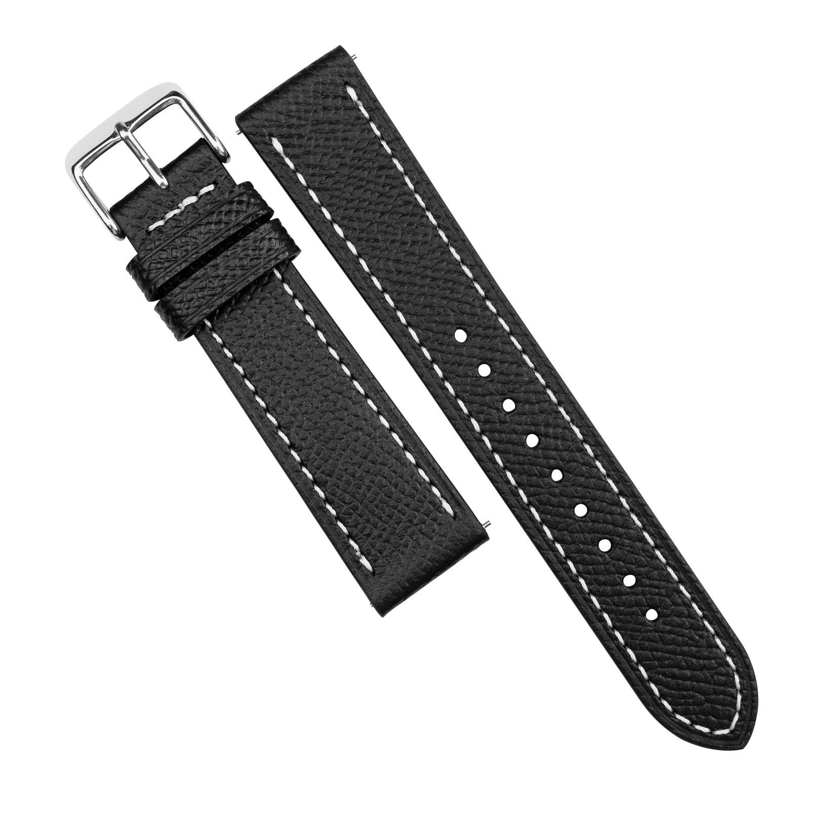 Black leather watch strap white stitching hot sale