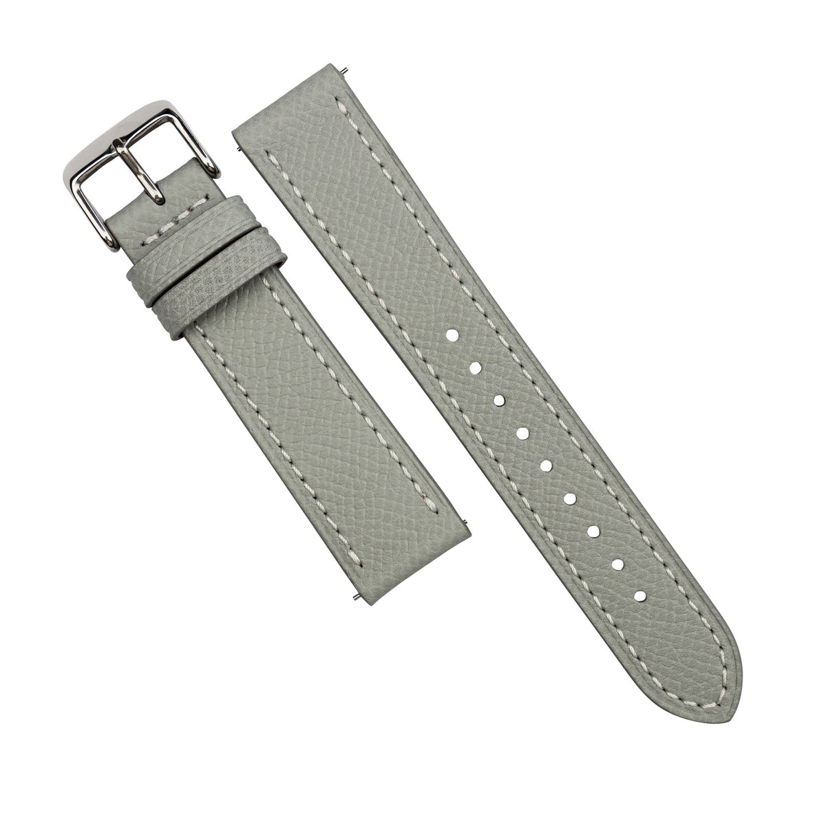 Emery Dress Epsom Leather Strap in Grey w/ White Stitching (19mm) - Nomad Watch Works SG