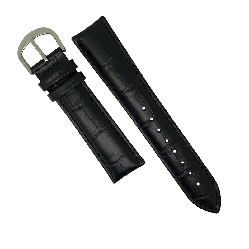 Genuine Croc Pattern Stitched Leather Watch Strap in Black (12mm) - Nomad watch Works