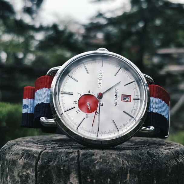 Premium Nato Strap in Navy White Red with Polished Silver Buckle (18mm) - Nomad watch Works