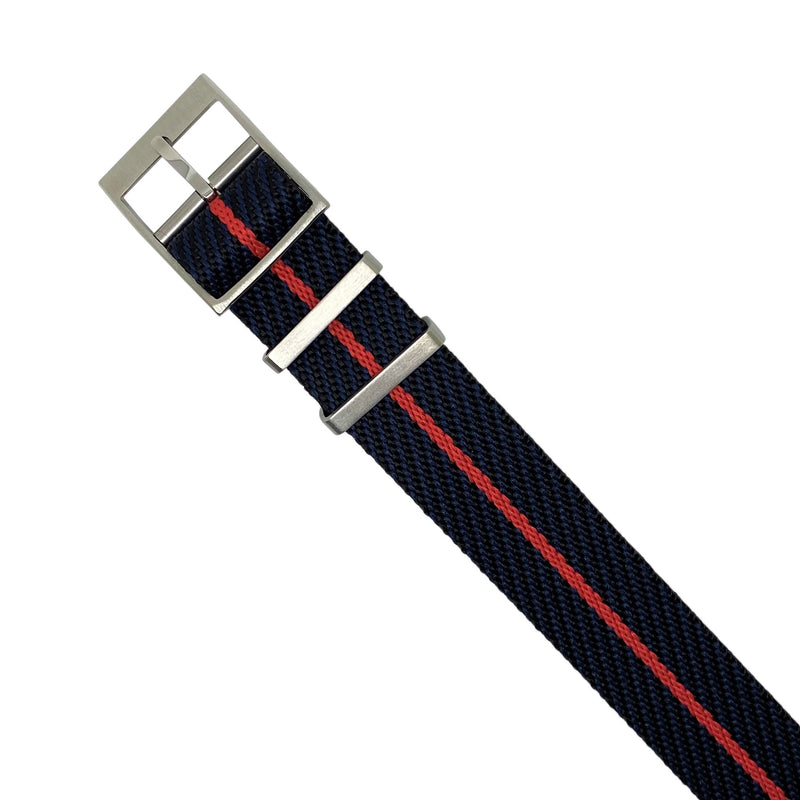 Lux Single Pass Strap in Navy Red with Silver Buckle (20mm) - Nomad watch Works