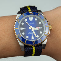 Lux Single Pass Strap in Navy Yellow with Silver Buckle (20mm) - Nomad Watch Works SG