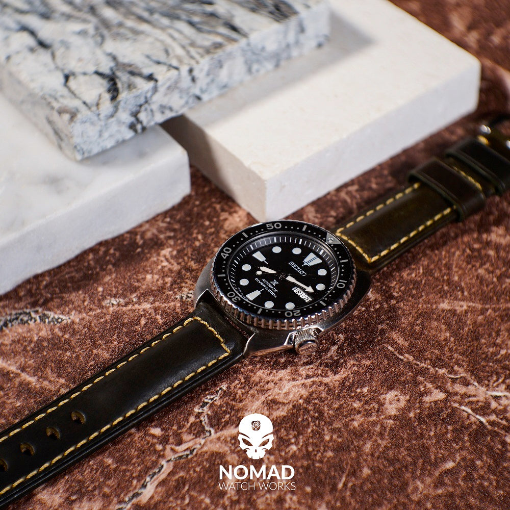 M2 Oil Waxed Leather Watch Strap in Olive (20mm) - Nomad watch Works