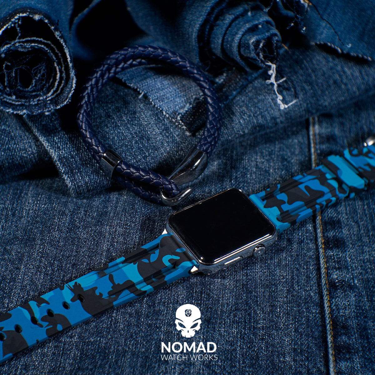 Oxford Leather Bracelet in Navy (Size L) - Nomad watch Works