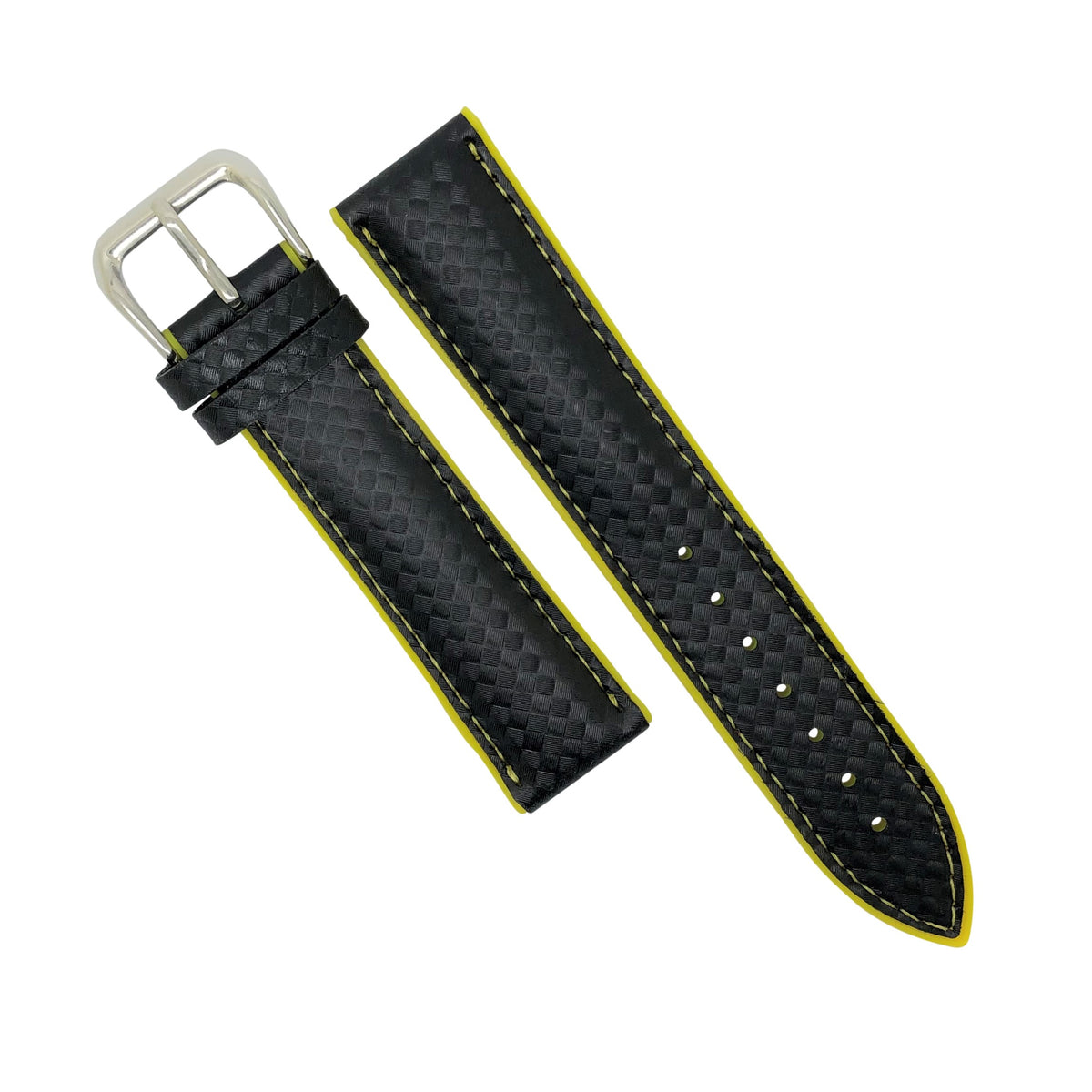 Performax Carbon Embossed Leather Hybrid Strap in Yellow Stitching (18mm) - Nomad watch Works