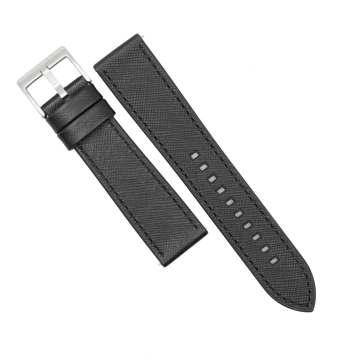 Performax Saffiano Leather FKM Rubber Hybrid Strap in Black (20mm) - Nomad Watch Works SG