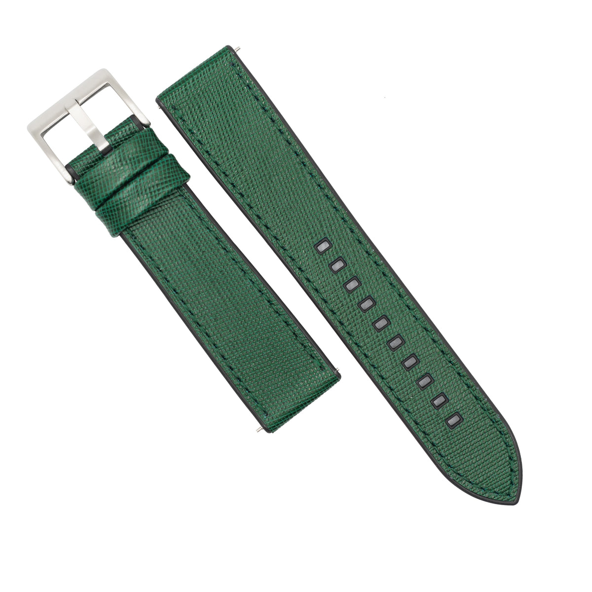 Performax Saffiano Leather FKM Rubber Hybrid Strap in Green (20mm) - Nomad Watch Works SG