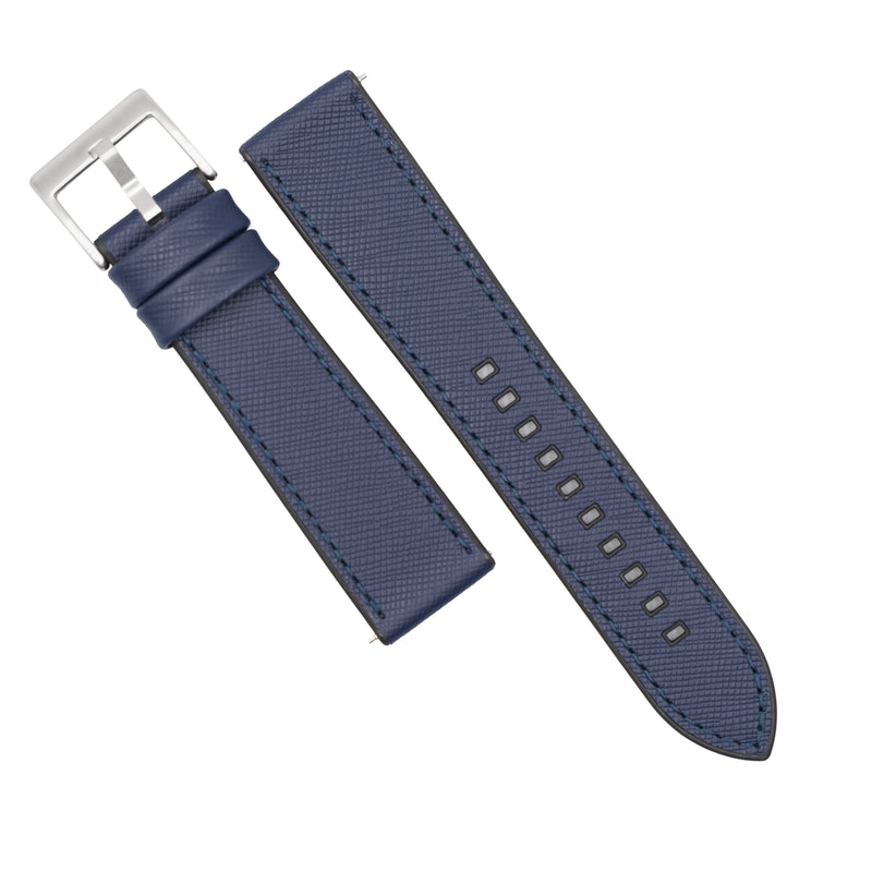 Performax Saffiano Leather FKM Rubber Hybrid Strap in Navy (20mm) - Nomad Watch Works SG