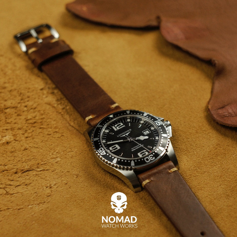 Premium Vintage Oil Waxed Leather Watch Strap in Tan (18mm) - Nomad watch Works