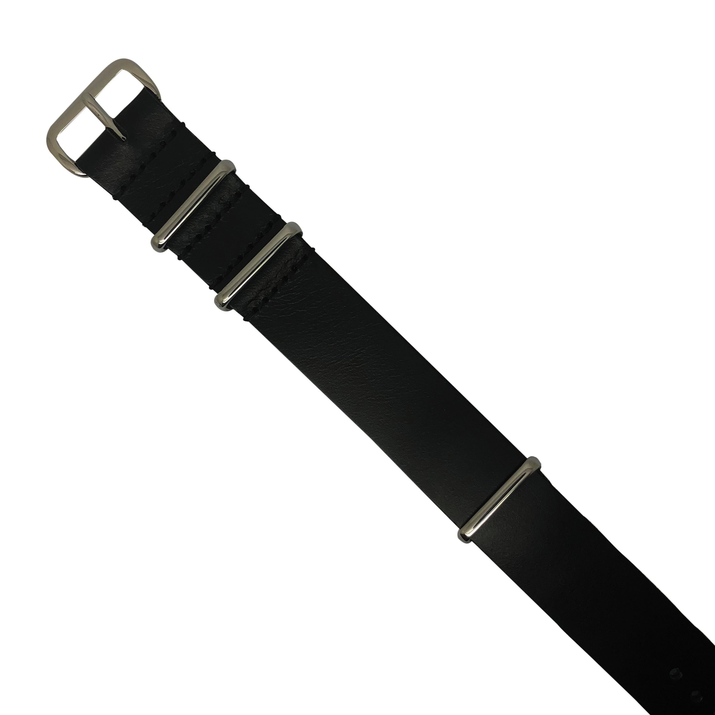 Premium Leather Nato Strap in Black with Silver Buckle (18mm) - Nomad watch Works