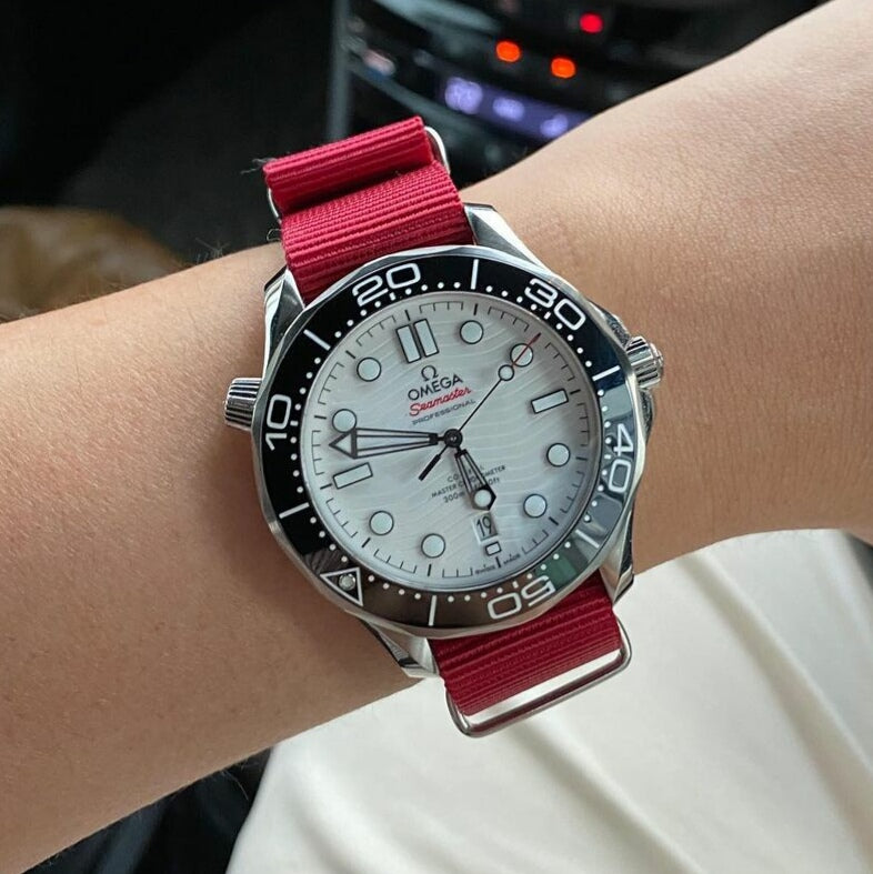 Premium Nato Strap in Red with Polished Silver Buckle (18mm) - Nomad watch Works