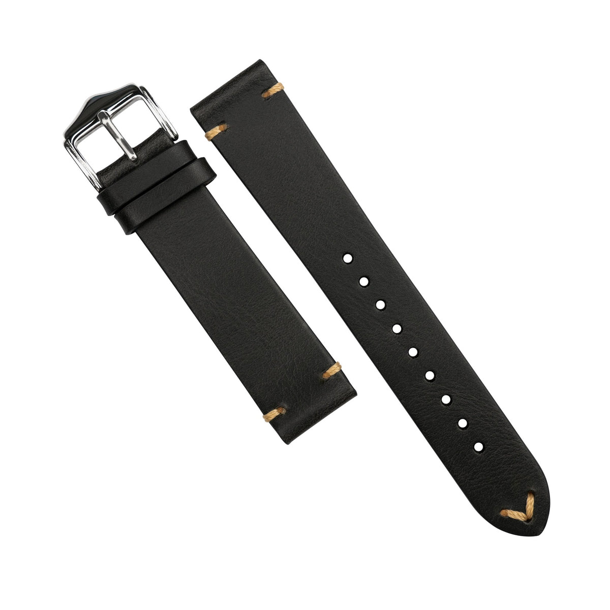 Premium Vintage Oil Waxed Leather Watch Strap in Black (18mm) - Nomad Watch Works SG
