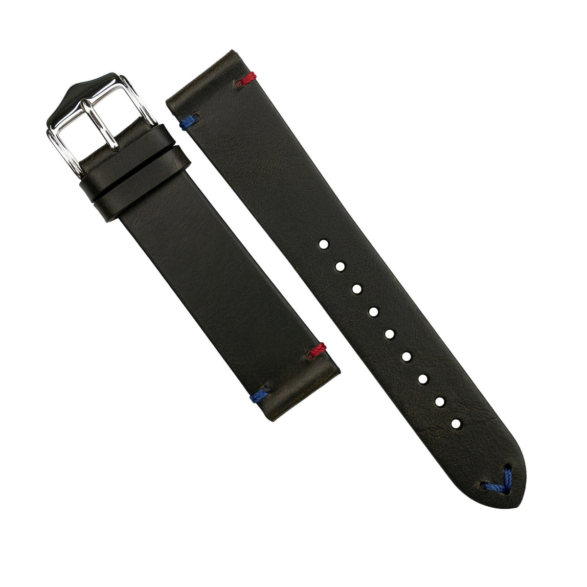 Premium Vintage Oil Waxed Leather Watch Strap in Black - Pepsi (20mm) - Nomad Watch Works SG