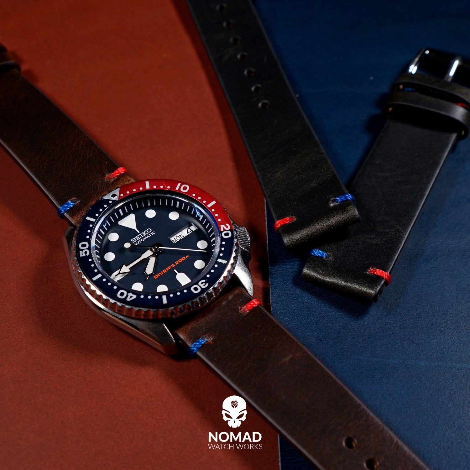 Premium Vintage Oil Waxed Leather Watch Strap in Brown Pepsi