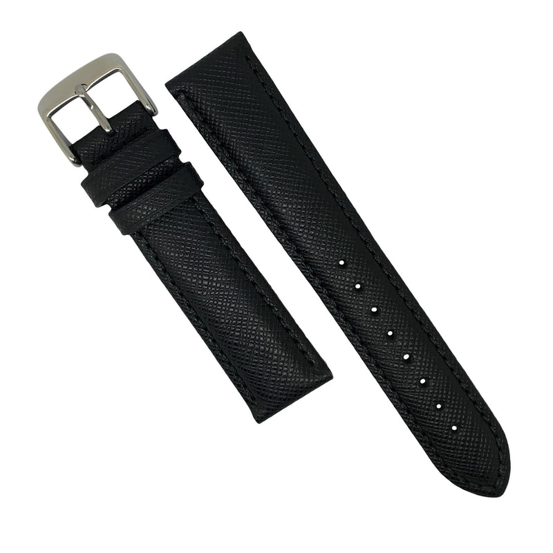 Premium Saffiano Leather Strap in Black (18mm) - Nomad watch Works