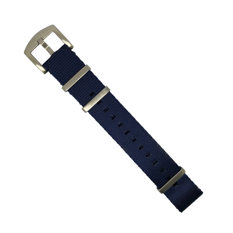 Seat Belt Nato Strap in Navy with Brushed Silver Buckle (20mm) - Nomad watch Works