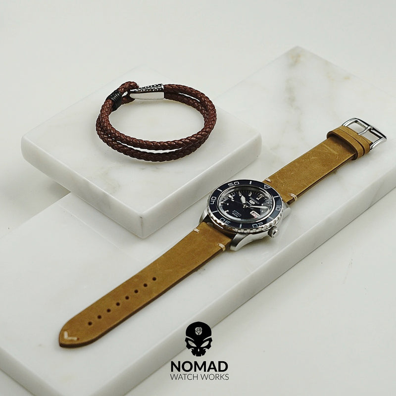 Premium Vintage Calf Leather Watch Strap in Tan (20mm) - Nomad watch Works