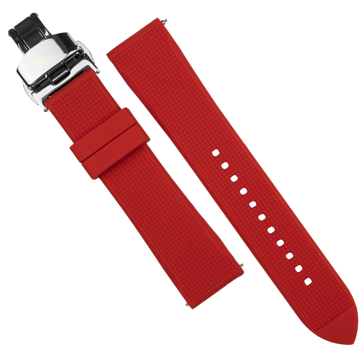 Silicone Rubber Strap w/ Butterfly Clasp in Red (18mm) - Nomad Watch Works SG
