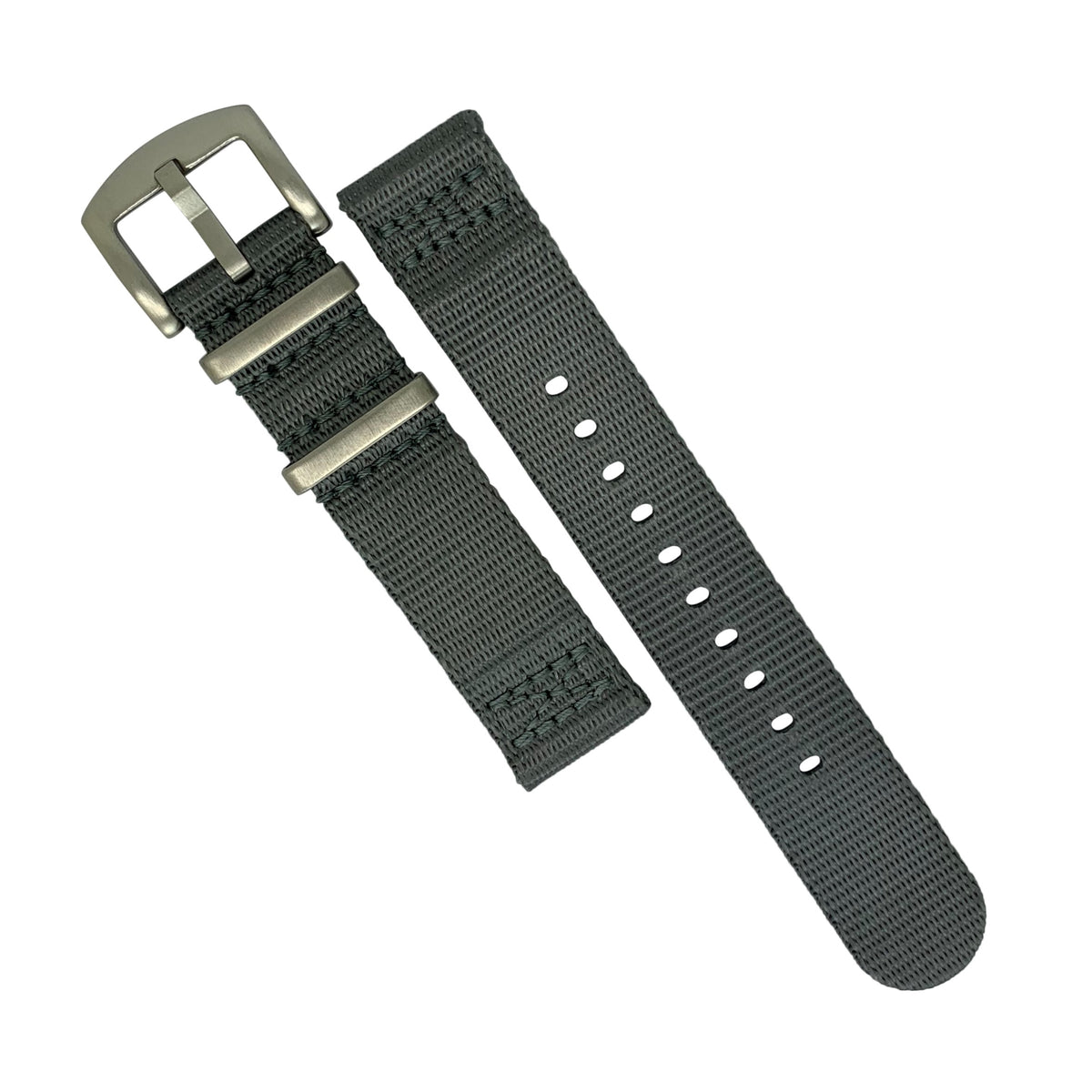 Two Piece Seat Belt Nato Strap in Grey with Brushed Silver Buckle (20mm) - Nomad watch Works
