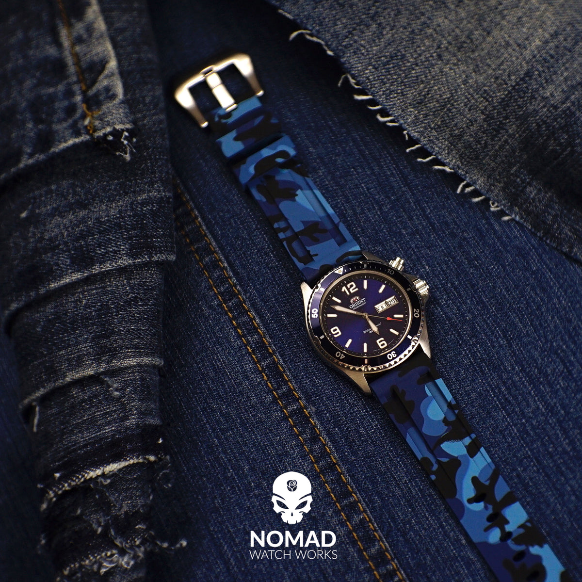 V3 Silicone Strap in Blue Camo (20mm) - Nomad watch Works