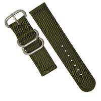 Two Piece Heavy Duty Zulu Strap in Olive with Silver Buckle (20mm) - Nomad watch Works