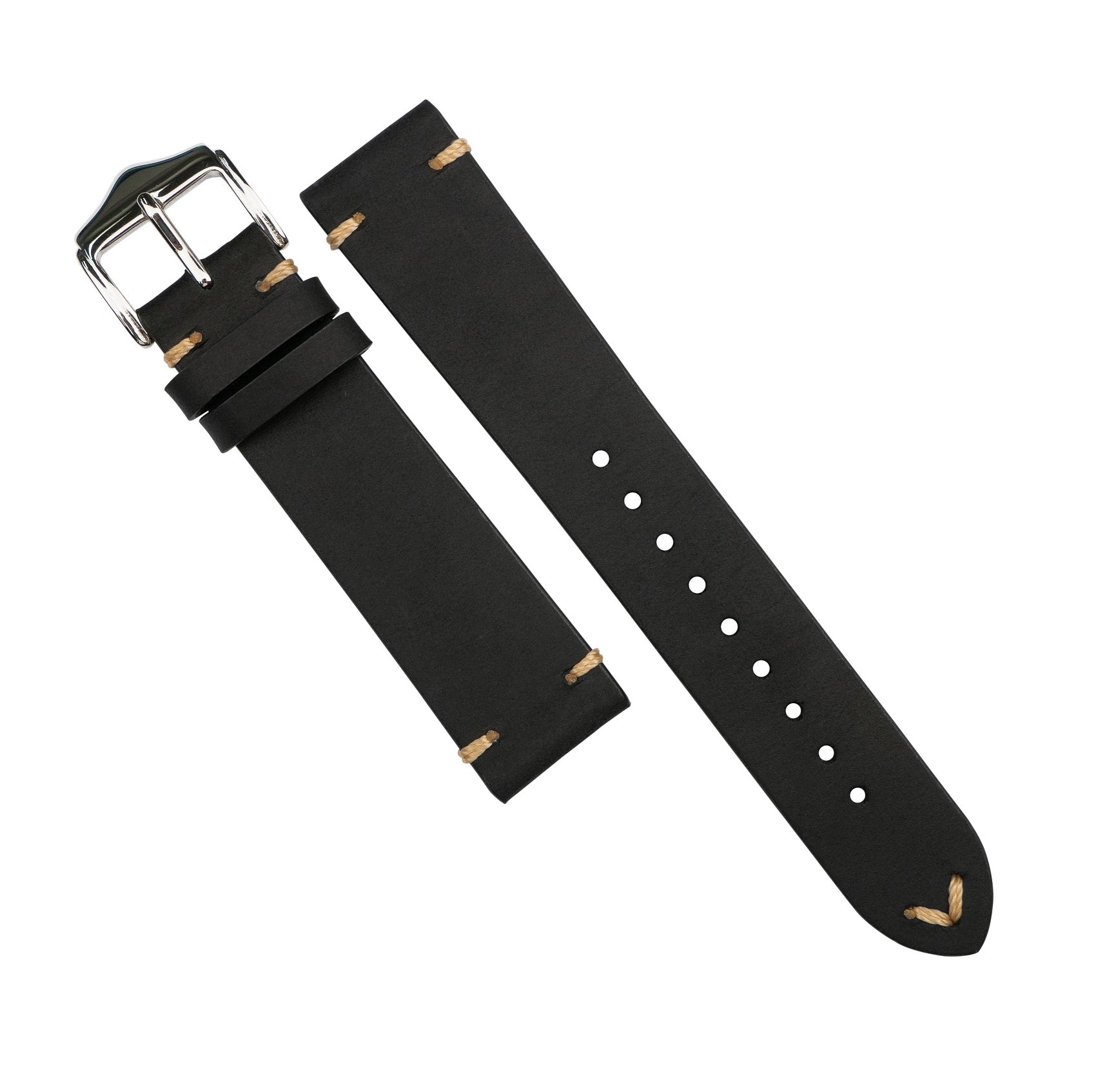 Premium Vintage Calf Leather Watch Strap in Black (20mm) - Nomad Watch Works SG