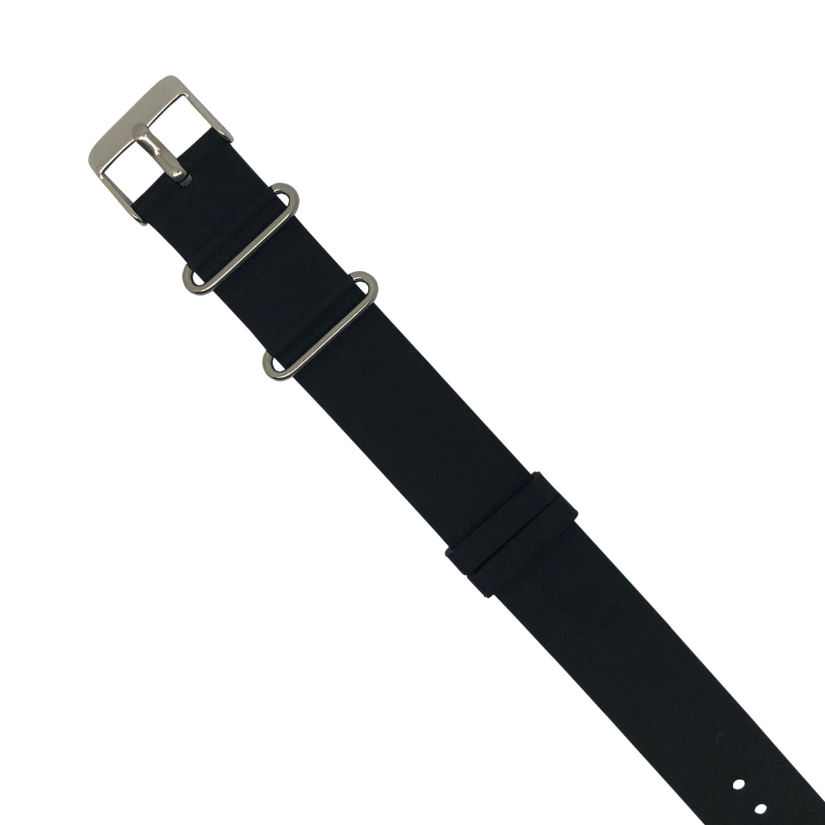Rubber Nato Strap in Black with Silver Buckle (18mm) - Nomad watch Works