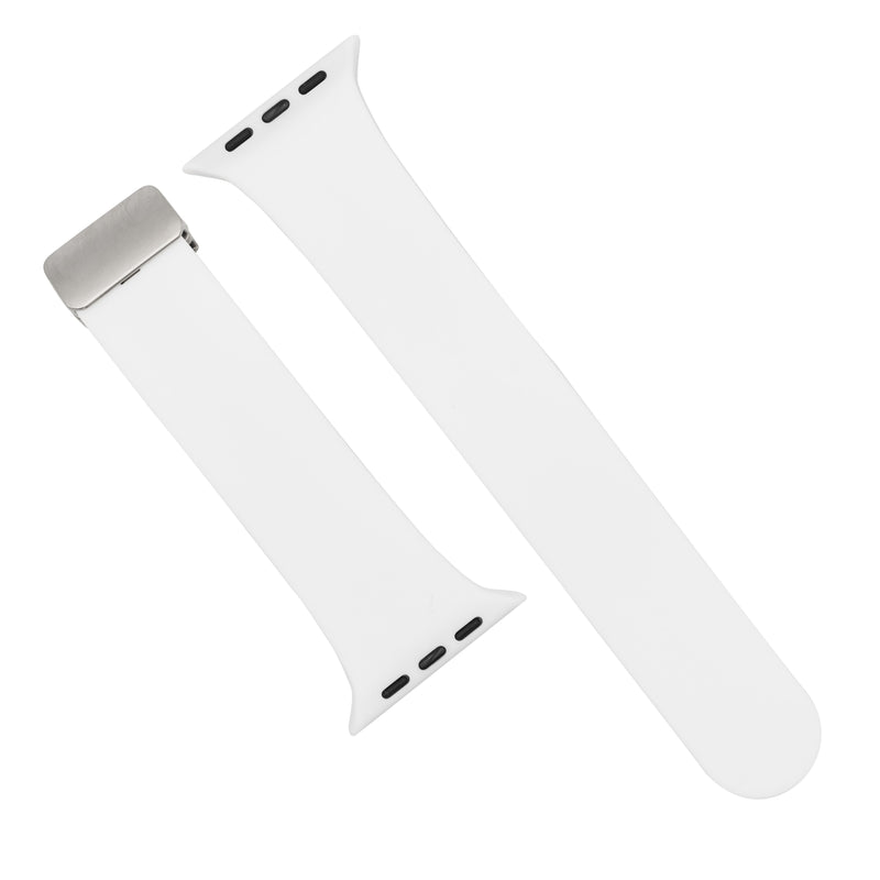 Apple Watch Rubber Strap with Silver Clasp in White (38, 40, 41mm) - Nomad Watch Works SG