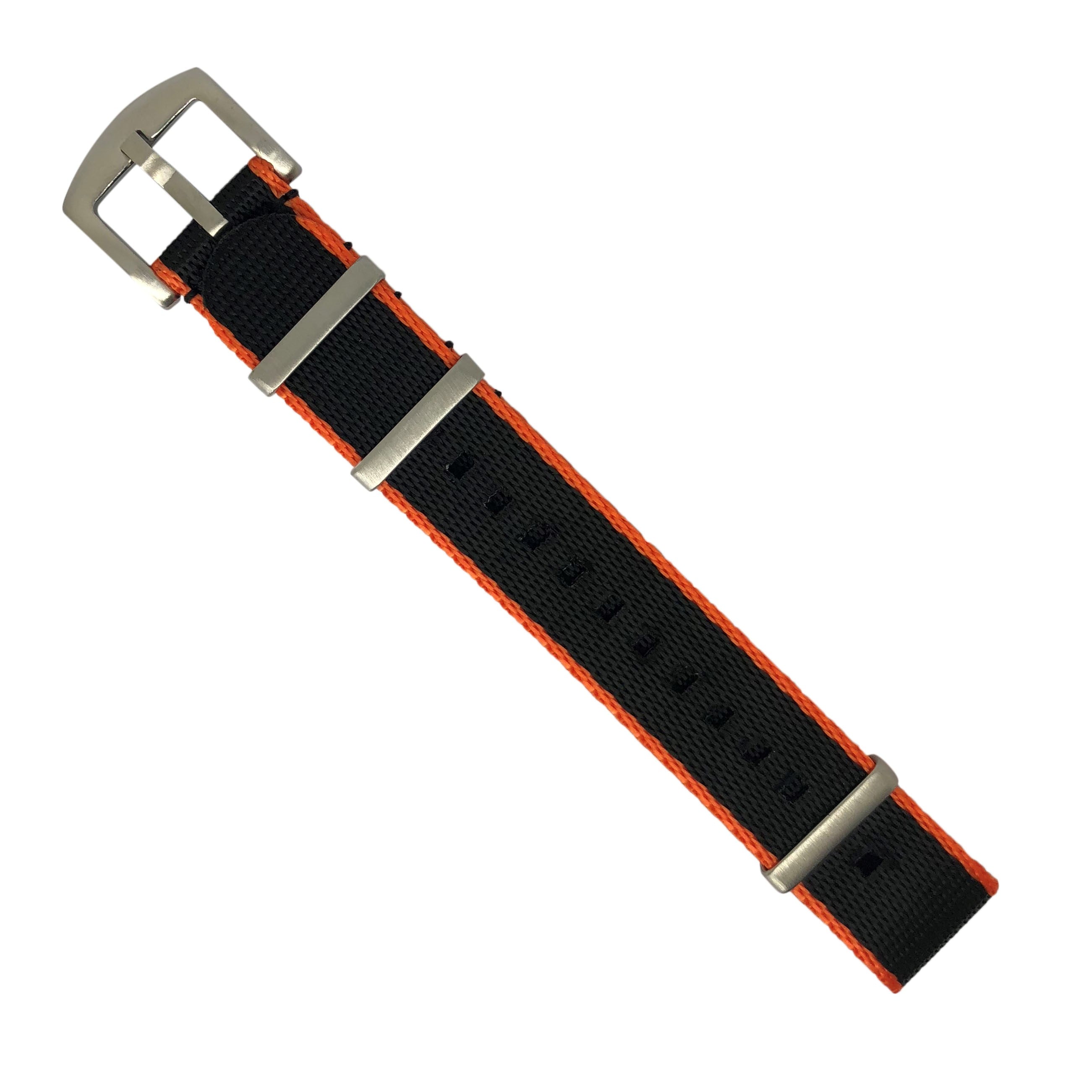 Seat Belt Nato Strap in Black with Orange Accent Nomad Watch