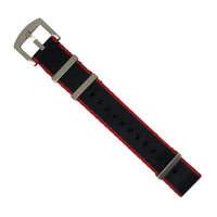 Seat Belt Nato Strap in Black with Red Accent with Brushed Silver Buckle (20mm) - Nomad watch Works