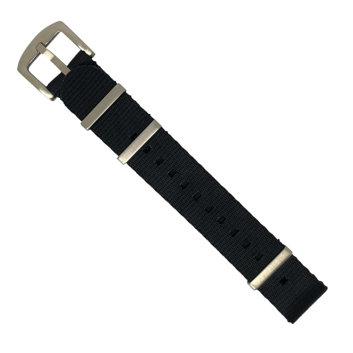 Seat Belt Nato Strap in Black with Brushed Silver Buckle (20mm) - Nomad watch Works