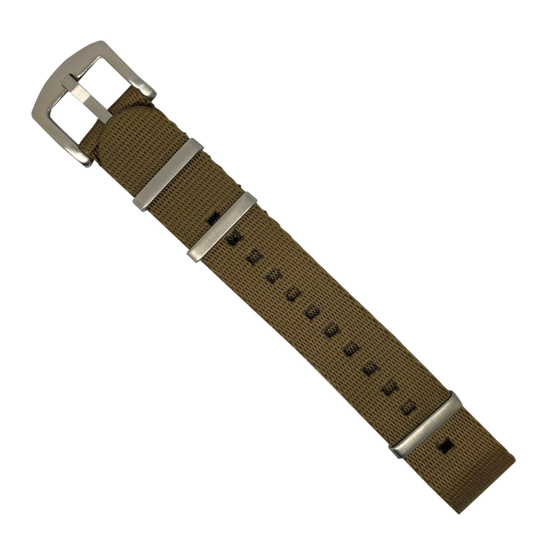 Seat Belt Nato Strap in Khaki with Brushed Silver Buckle (20mm) - Nomad watch Works