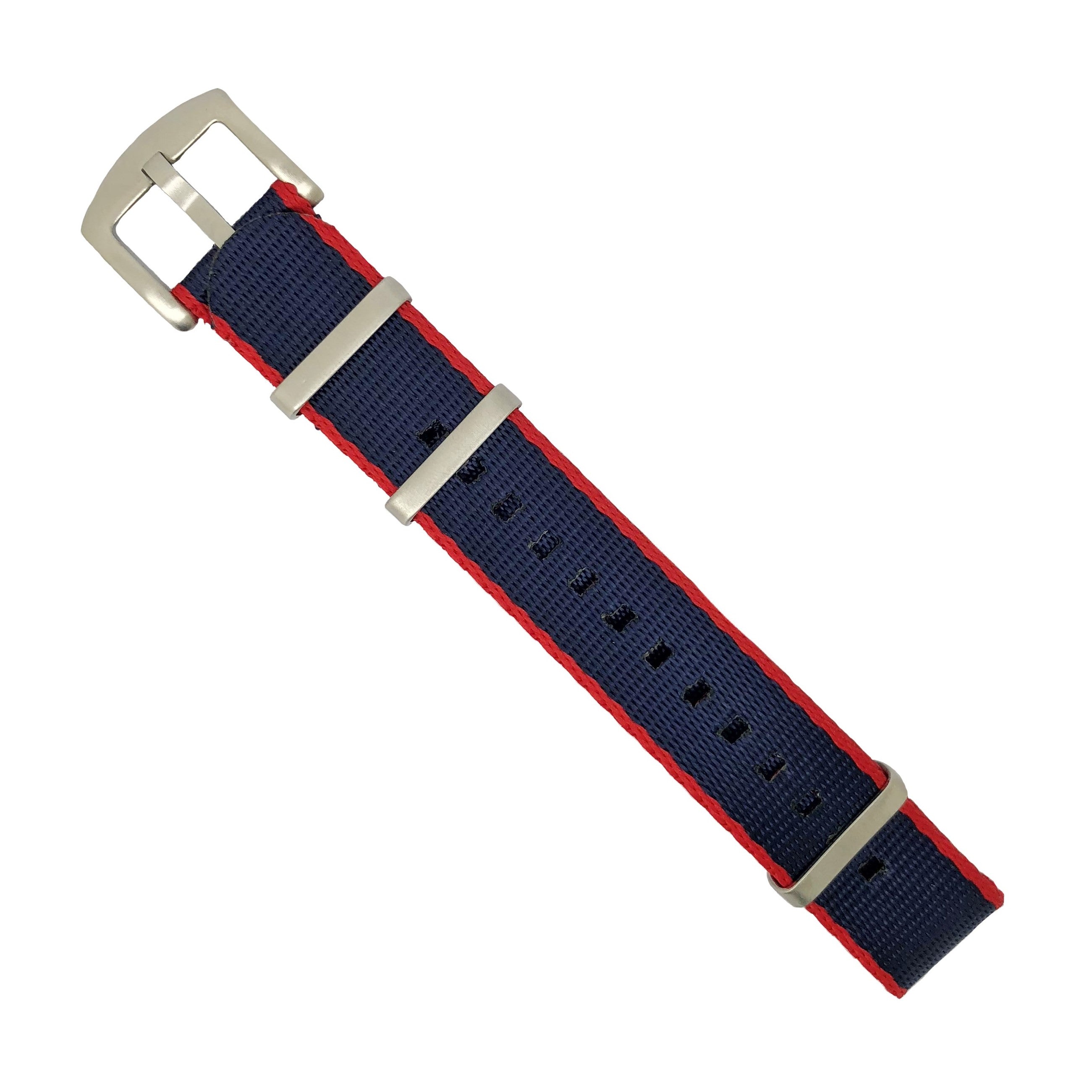 Seat Belt Nato Strap in Olive White Black with Brushed Silver