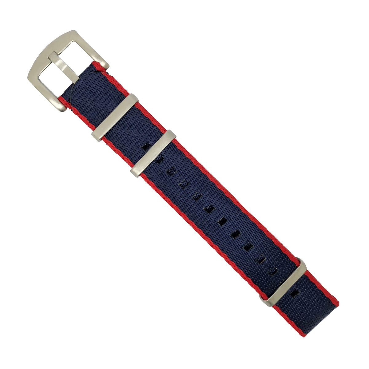 Seat Belt Nato Strap in Navy Red (Pepsi) with Brushed Silver Buckle (20mm) - Nomad watch Works